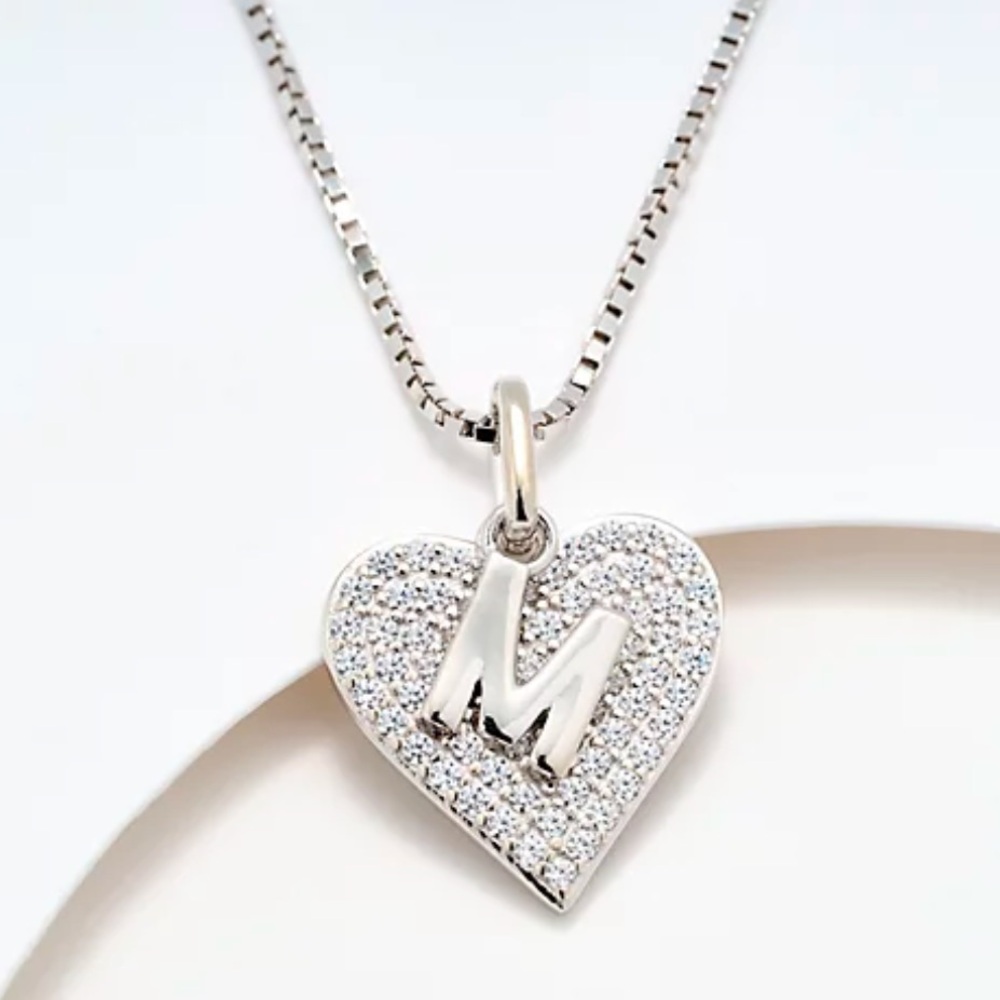 NWT Diamonique x Kathy Levine All About You Necklace, M Initial, Sterling Silver